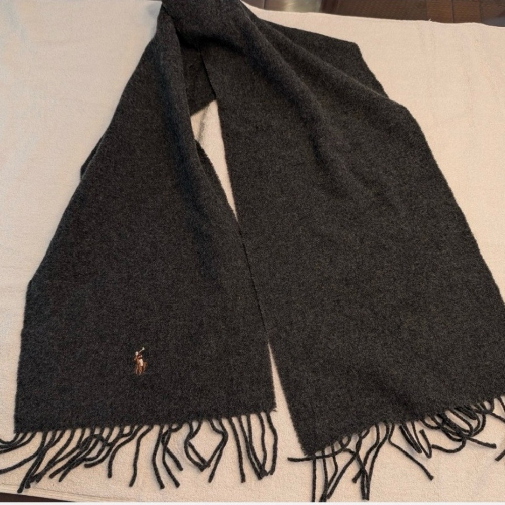 Polo by Ralph Lauren Dark Charcoal Wool Scarf with Embroidered Pony